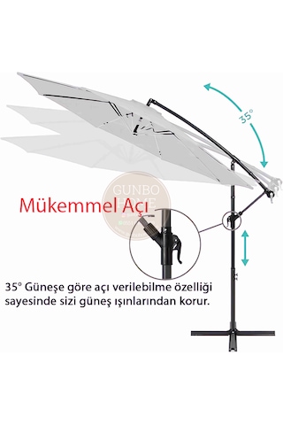 Gunbo Home 3 Mt 8 Kaburga Full Demir 21 Kg Gri Bahçe Şemsiyes