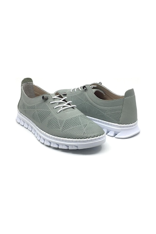 Taşpınar %100 Hakiki Deri Kadın Ortopedik Yazlık Günlük Akıllı Lastik Bağcıklı Ayakkabı 36-41 Su Yeşili