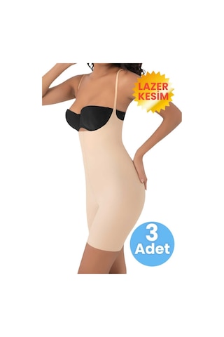 Uniquetrenders Kadın Lazer Kesim Ve Toparlayıcı Tam Boy Askılı Korse 3'lü Set Ten Rengi