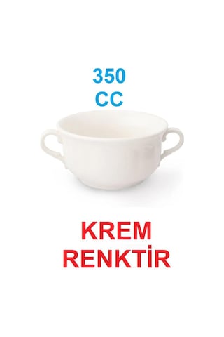 Krem Renk Çift Kulplu Çorbalık Porselen Çorba Kabı Çorba Dondurma Kasesi 12 Cm 350 Cc 4 Adet