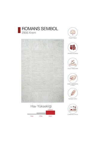 Sembol 2906 Krem Akrilik Çerçeveli Sade Desenli Halı
