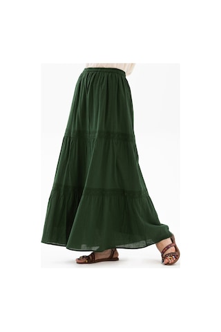 Uzun Şile Bezi Dantelli Etek Yeşil