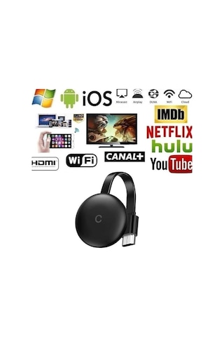 G12 Chromecast Kablosuz Hdmı Ses Ve Görüntü Aktarıcı-Siyah