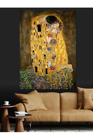 Sarılan Aşıklar Gustav Klimt Tarzı Dekoratif Kanvas - Mdf Ahşap Tablo