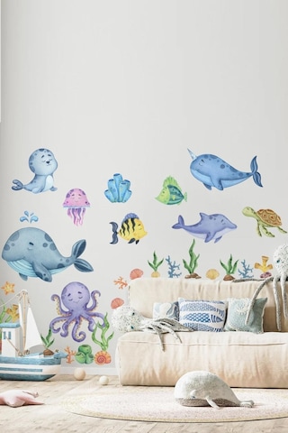 Eğitici Sevimli Deniz Hayvanları Ve Bitkiler Sticker Seti Büyük Boy
