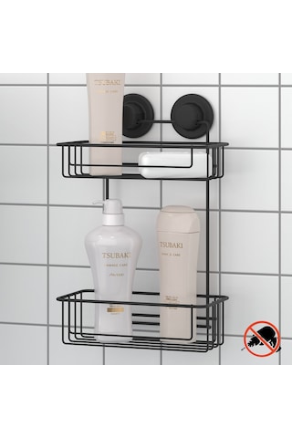 Teknotel Vakumlu Iki Katlı Banyo Rafı Mat Siyah Dm256 Siyah