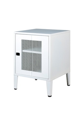 Lande Ziglat Serisi Kilitli Metal Home Office Dolabı %70 Perfore Kapaklı Beyaz Ral 9003 450x490x450 Mm Gri-beyaz