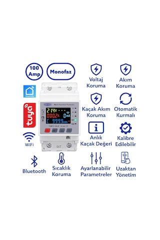 Tomzn Akıllı Kaçak Akım Rölesi 100a Ve Voltaj Akım Koruyucu Röle Gerilim Koruma Monofaz 10ma-99ma
