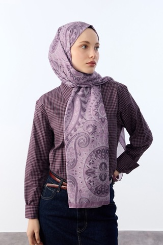 Mirsoy Scarf Mirayze Etnik Desen Şal Mor
