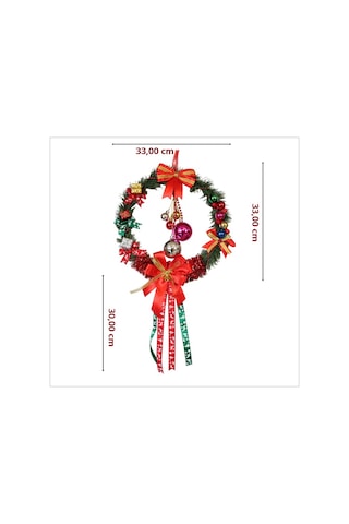 Yılbaşı Kapı Süsü, Ahşap Üzeri Garland Kapı Halkası - 33 Cm