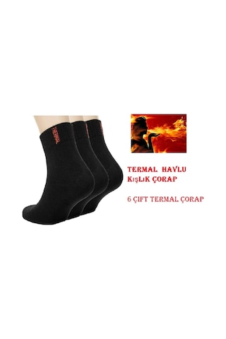 Kyc Shopping Termal Havlu 6 Çift Kışlık Düz Çorap Siyah