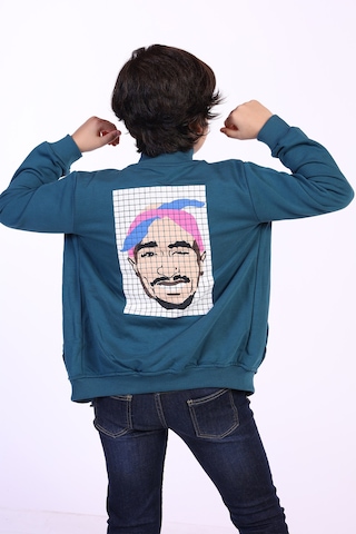 Toontoy Kids Toontoy Erkek Çocuk 2'li Takım Baskılı Dik Yaka Fermuarlı Hırka & Beli Paçası Lastikli Cepli Jogger Eşofman Altı Petrol Mavi