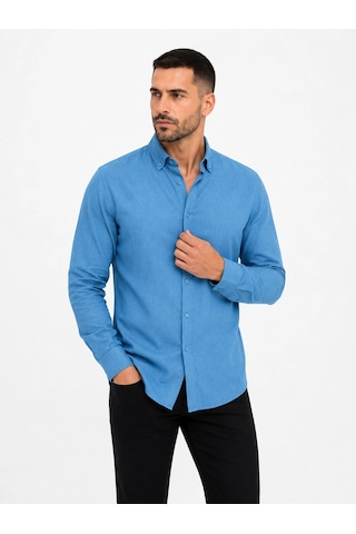 Wear Vexel Erkek Keten Kumaş Uzun Kollu Regular Fit Gömlek - Petrol Çok Renkli