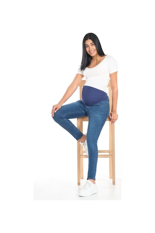 Busa Hamile Skinny Dar Paça Kot Pantolon Mavi-mavi