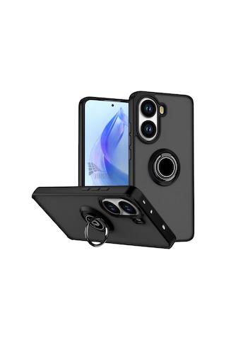 Poco X7 Pro Iron Man Edition Uyumlu Kılıf Yüzüklü Standlı Sert Silikon Kapak - Siyah Siyah
