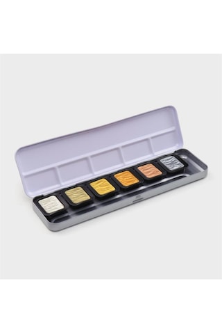 Metalik Yaldız Tablet Sulu Boya Seti 6 Renk Premium F7001 1 Meta