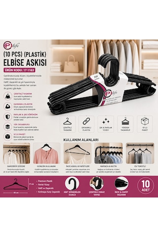 240 Adet Siyah Elbise Askısı Plastik 24x10pcs 5492 Çr