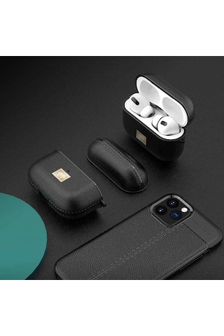 Airpods Pro 2 Uyumlu Deri Görünümlü Askı Aparatlı Wlons Kılıf Siyah