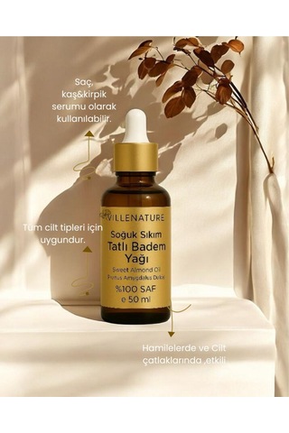 Villenature Soğuk Sıkım Tatlı Badem Yağı Sweet Almond Oil Prunus Amygdalus Dulcis 50 Ml