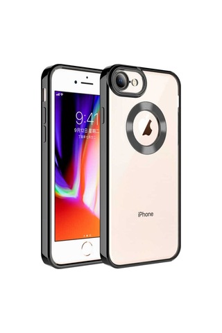 Apple Uyumlu iPhone 7 Kılıf Kamera Korumalı Logo Gösteren Zore Omega Kapak Siyah