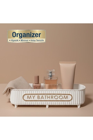 5 Parça Banyo Seti Sıvı Sabunluk Diş Fırçalık Katı Sabunluk Pamukluk Organizer Beyaz