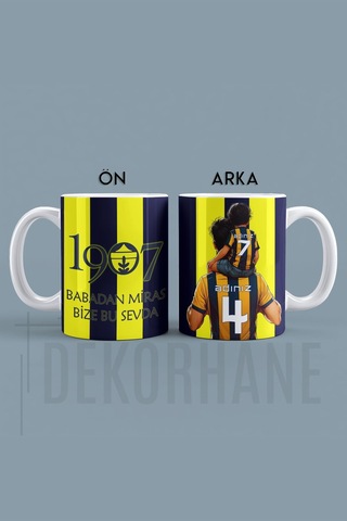 Sarı Lacivert Kişiye Özel, Taraftar Baba Oğul Tasarımlı Baskılı Hediye Kupa Bardak Lacivert