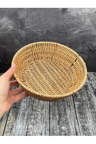 Küçük Boy Yuvarlak Hasır Servis Sunumluk Sepet Organizer Düzenley