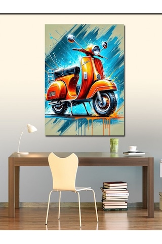 Kanvas Tablo Renkli Motosiklet Ve Fırça Darbeleri 50cmx70cm