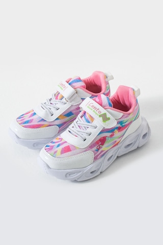 Adımist Çocuk Unisex Rahat Ortopedik Taban Işıklı Snakers Spor Ayakkabı Lento Işıklı Beyaz Pembe