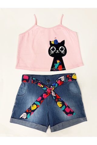 Denokids Mshb&g Çiçek Bahçesi Kız Çocuk T-shirt Denim Şort Takım Çok Renkli