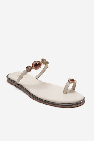 Luvishoes Martınez Krem Tokalı Hakiki Deri Kadın Parmak Arası Terlik