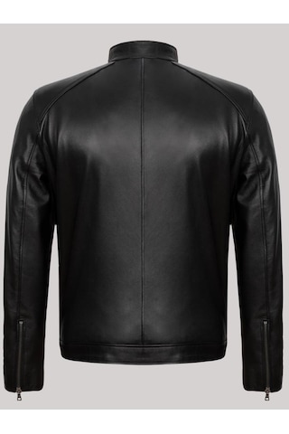 Hakiki Kuzu Derisi Siyah Erkek Deri Mont Kolları Fermuarlı Deri Ceket Siyah