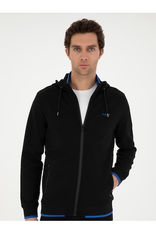 Siyah Regular Fit Kapüşonlu Sweatshirt