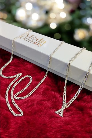 925 Ayar Gümüş Figaro Harfli Bileklik Ve Kolye Set-kişiye Özel Ha