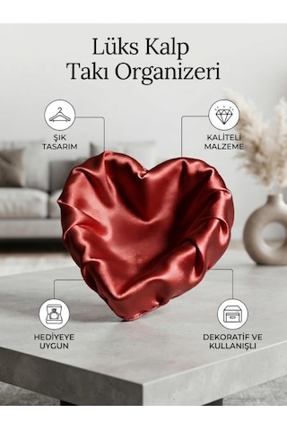 Kalp Formunda Aksesuar Kutusu Ve Dekoratif Takı Çanağı Kırmızı