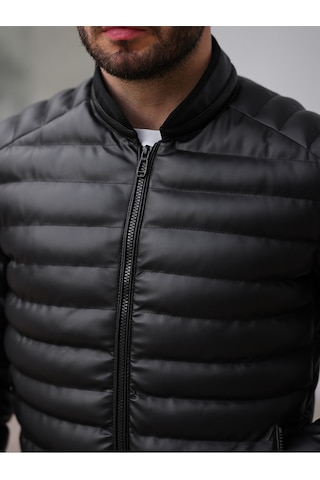 Slim Fit Deri Şişme Mont Siyah