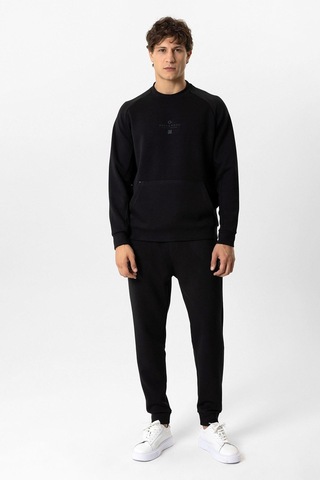 Backandbond Siyah Regular Fit Pamuklu Bisiklet Yaka Kanguru Sweatshirt