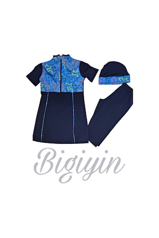 Yarım Kol Çocuk Mayo Fermuarlı Çocuk Mayosu Kısa Kol Mayo Kız Çocuk Mayo Lacivert