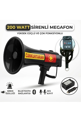 Profesyonel Cankurtaran Sirenli Megafon 200 Watt Siyah Profesyonel Cankurtaran Sirenli Megafon 200 Watt Siyah