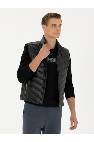 Cacharel Siyah Slim Fit İnce Kapitone Mont Yelek