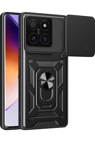 Xiaomi 14t Uyumlu Kılıf Magnetik Standlı Kamera Korumalı Zore Sürgülü Vega Kapak-siyah Siyah