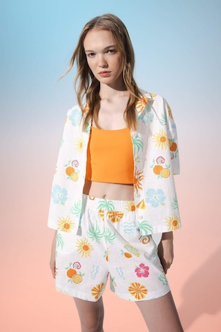 DeFacto Coool Oversize Geniş Kalıp Desenli Pijama Yaka Kısa Kollu Gömlek D5117AX24HSWT34