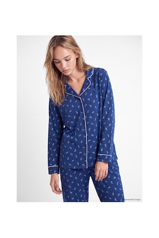 Lcw Dream Lacivert Gömlek Yaka Baskılı Kadın Pijama Takımı