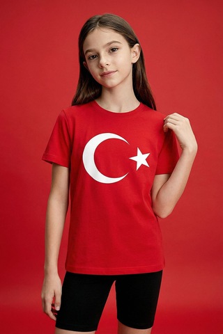 Tommy Life Kırmızı Ay Yıldız Baskılı Unisex T-shirt - 11333 KIrmızı