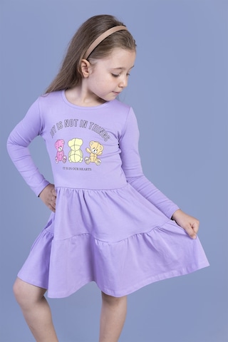 Toontoy Kız Çocuk Ayıcık Baskılı Elbise Lila