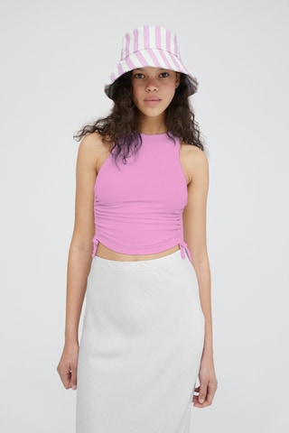 Rooted-kadın Sıfır Kol Yan Bağçıklı Crop Bluz-fitilli Kaşkorse Kumaş Pembe