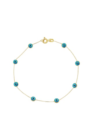 Altın Göz Bileklik Tamamı Nazar Boncuklu - 19 Cm / Sarı Sarı Altın