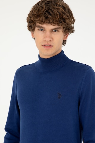 U.S. Polo Assn. Erkek Slim Fit Yarım Boğazlı İndigo Basic Kazak 50293499-VR028