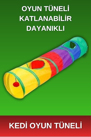 Tineke - Uzun Düz Kedi Oyun Tüneli - Katlanabilir - Gökkuşağı Renkli