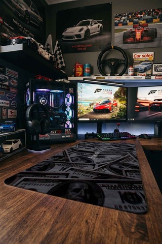 Focus Dolar Banknotları Tasarımı 40x90 Cm Oyuncu Mousepad Kaymaz Taban Büyük Boy Siyah